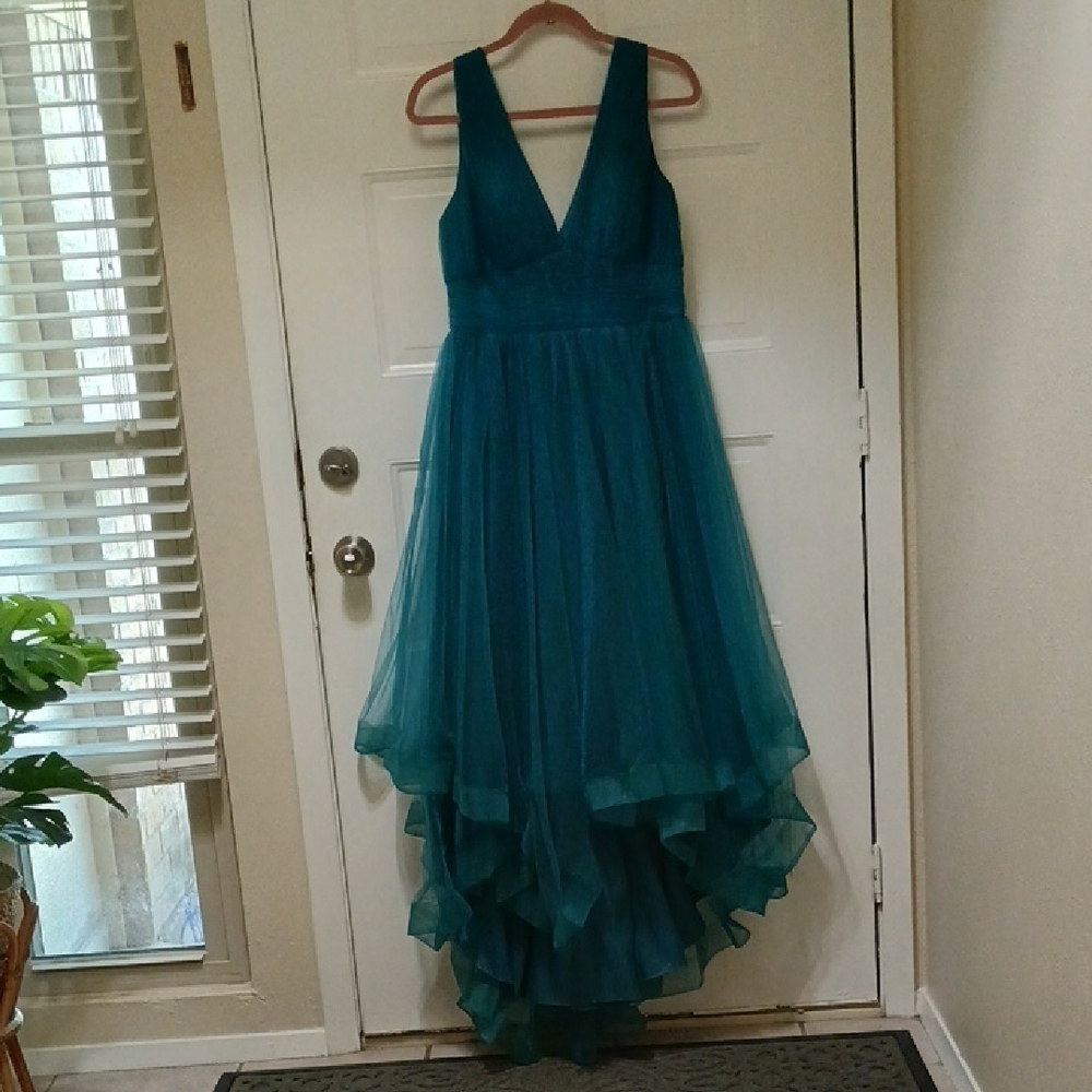 JJs House Green High-Low Plunge Gown